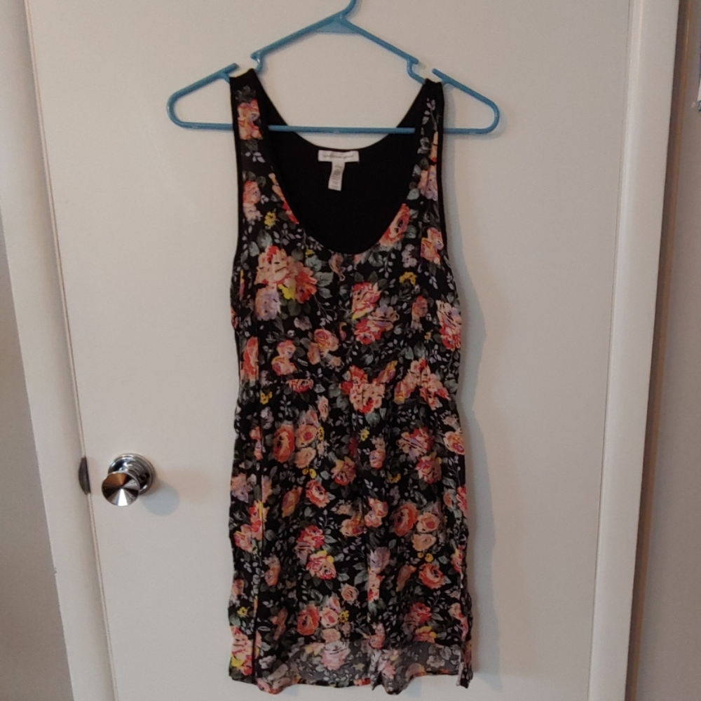 Black and Pink Floral Midi Dress